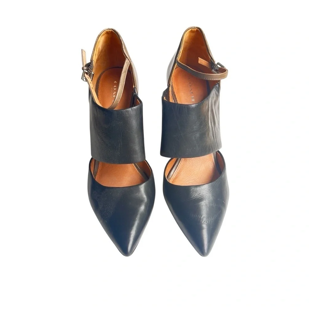Coach Heart Pointy Toe Pump Black Olive Green Leather  Size 11